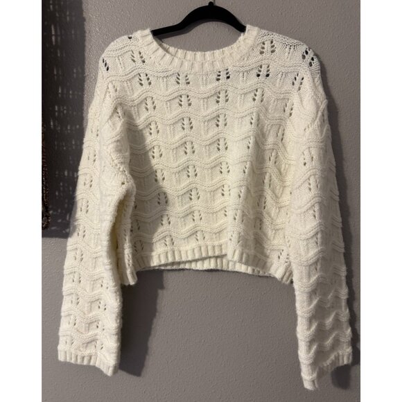 Anthropologie Storia Sweater S Small Cream Crochet Knit Cropped Pullover - Picture 1 of 10